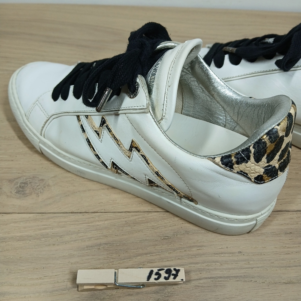 Zadig & Voltaire Paris White Leathe Leopard Print Low Top Sneakers 1597 - Picture 14 of 14